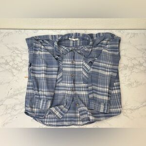 Pink Rose Girls Long Sleeve Button Down Shirt Sz M Blue Plaid Top Western